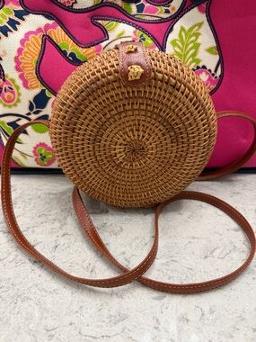 ASOS Round Woven Rattan Crossbody Bag in Brown